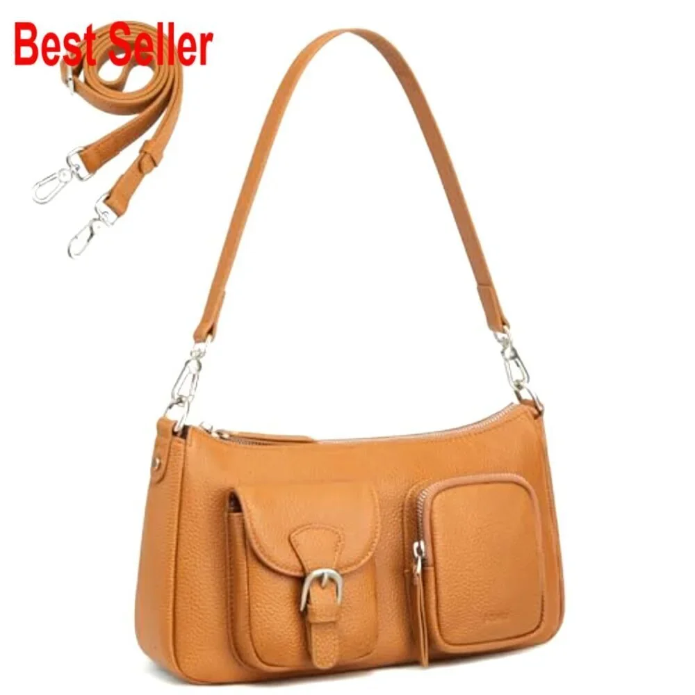 Pebbled Cowhide Leather Hobo Bag with Removable Straps